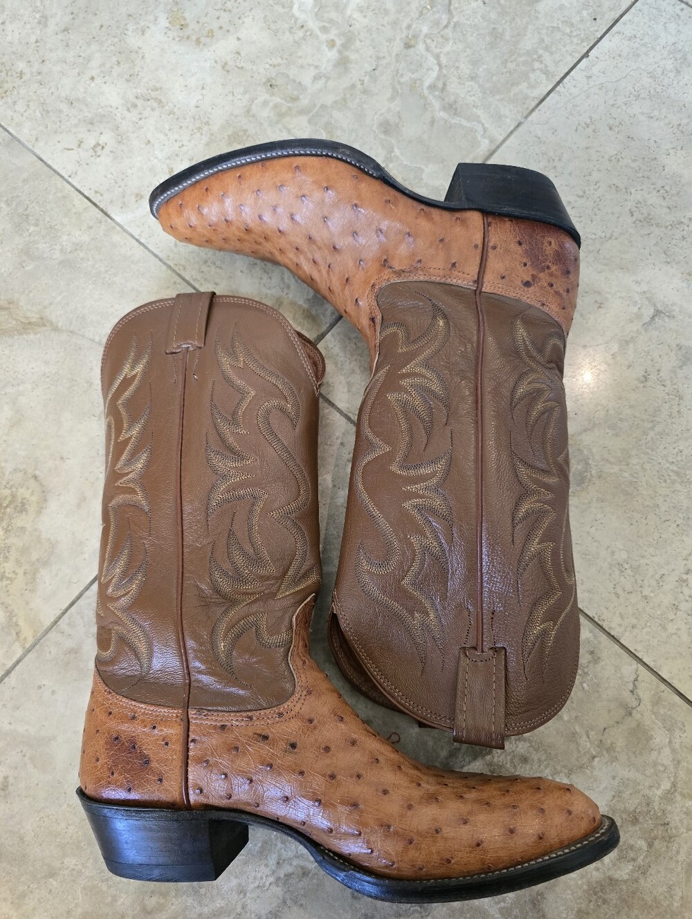 Vintage 70s Nocona Ostrich Cognac Leather Boots Men's 10.5 Western Cowboy - Picture 4 of 9